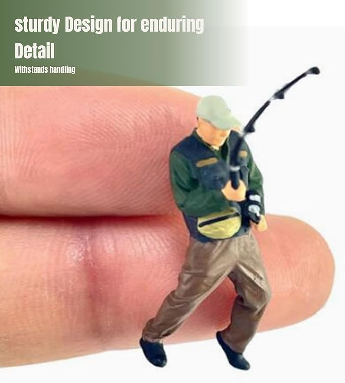 2X 1/64 Scale Male Angler Figures, Fisherman Figures, Artwork Crafts Scene Mini Resin Ornaments Collectible Decor People Models for Miniature Scenes