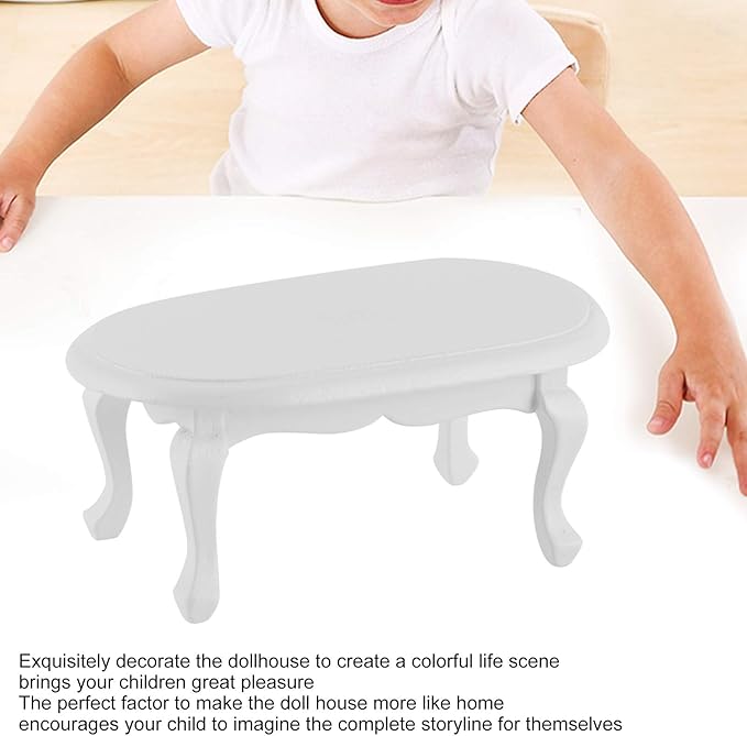 Miniature Furniture, 3.5x2.0x1.5in Miniature Table, White Wooden Doll Table Simulation Furniture Model for 1:12 Scale Dollhouse