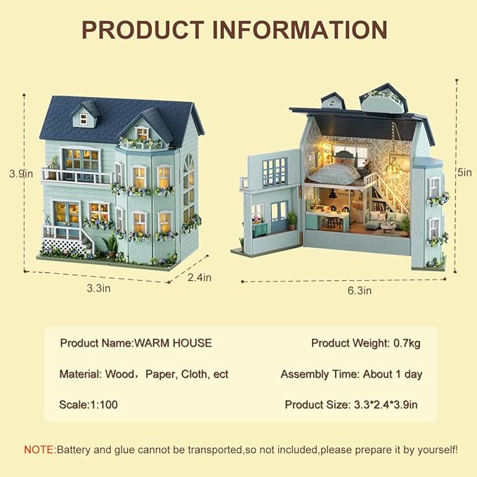 DIY Miniature House Kit, CUTEROOM Wooden Dollhouse Kit Mini House Making Kit with Furnitures, DIY Dollhouse Kit Birthday Gift for Women (Warm Manor)