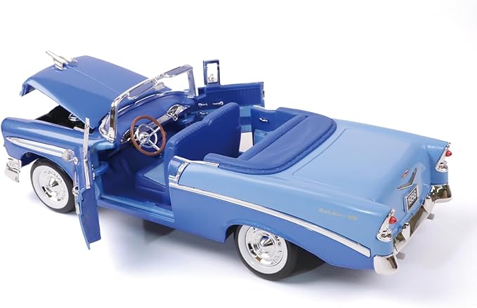 1956 Chevrolet Bel Air Alloy Model Car - 1:18 Scale Classic Lowrider Style Replica with Hydraulic Suspension Display & Custom Wheels - Collector's Edition for Display & Gifting（Blue）