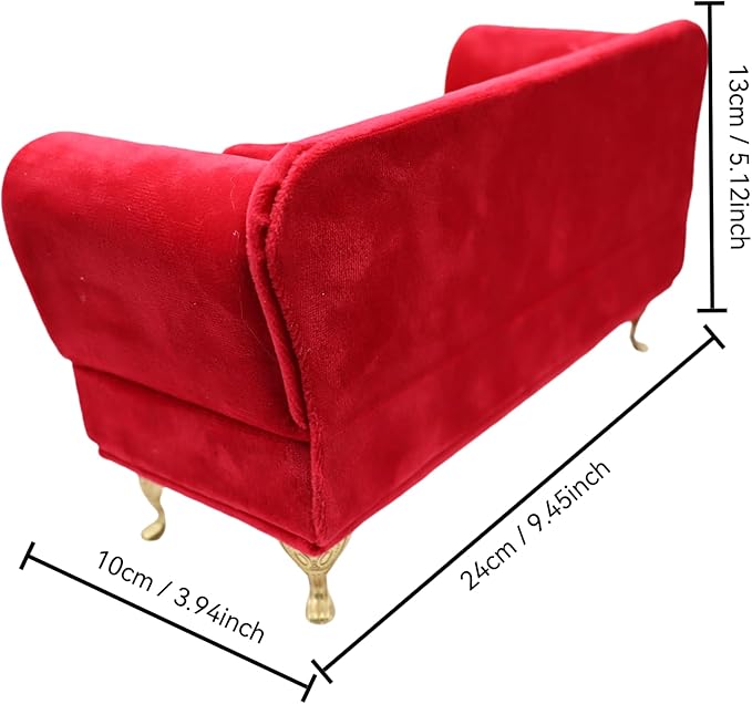 CONCISE Elegant Velvet Jewelry Organizer Box with Hidden Storage. Sophisticated Ring, Earring & Trinket Holder for Women's Vanity Display. Unique Adult Home Decor Accent (Sofa Design) - Red Sofa