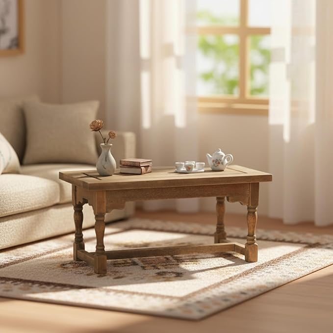 LOGOFUN Dolls House Miniature Wood Table Mini Wooden Table Model 1:12 Scale Tiny Dining Table for Doll House Kitchen Accessories