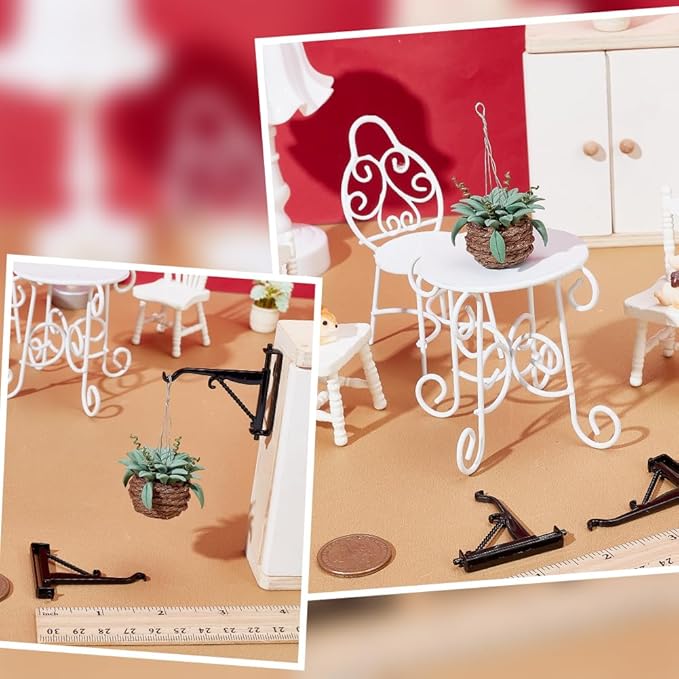arricraft 2 Sets Miniature Dollhouse Hanging Bonsai Plant, 1:12 Mini Flowerpot Succulent Doll House Decor with Alloy Hook Hanger Model for Play House Accessories Decor