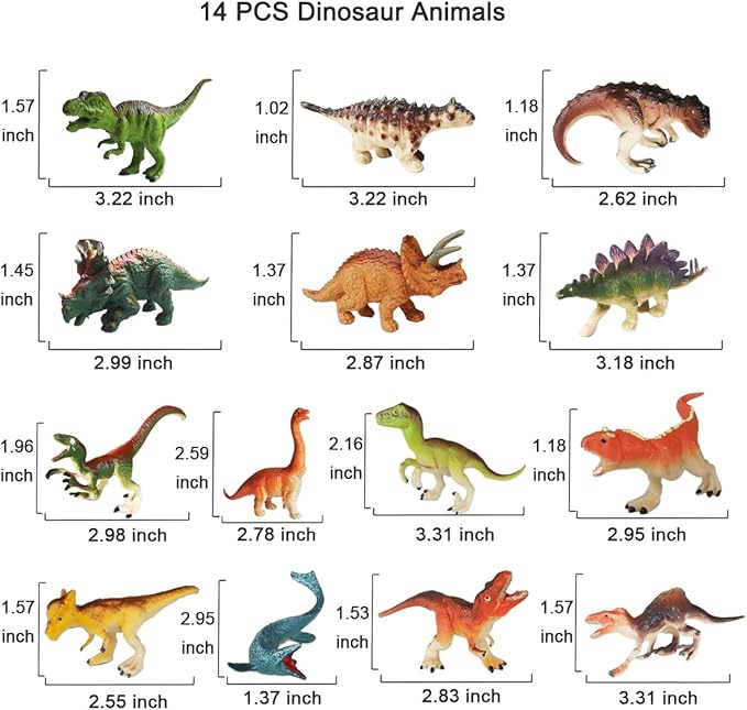 Yowlieu 14 Pcs Figures Toys Realistic Mini Dinosaurs Animal Figurines, Plastic Learning Educational Playset Animal Themed Party Supplies Cake Topper Ornaments for Easter Egg Birthday Christmas
