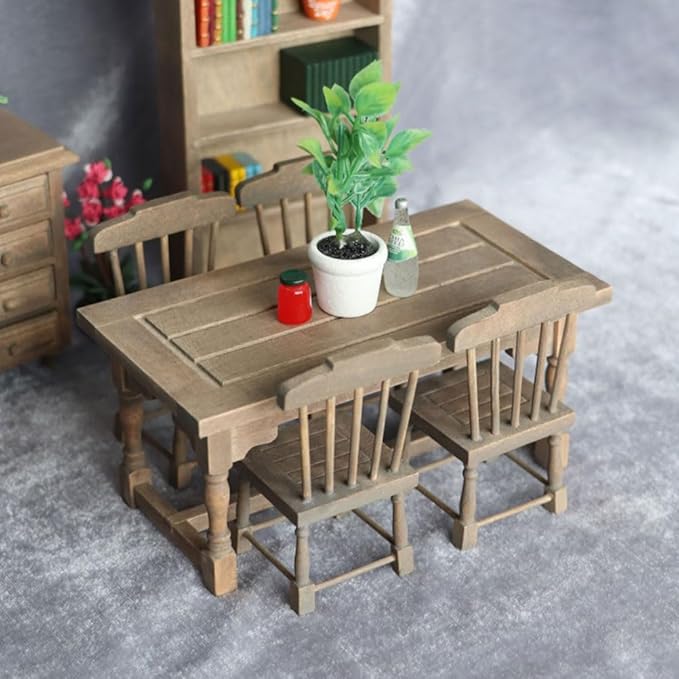 LOGOFUN Dolls House Miniature Wood Table Mini Wooden Table Model 1:12 Scale Tiny Dining Table for Doll House Kitchen Accessories