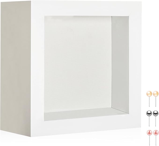 3x3 Small Square Shadow Box Picture Frame Display Case with Soft Linen Back,Small Mini Tiny White Deep Shadow Memory Box Frame 3x3 for Nsect Specimen Baby Wedding Pet Graduation Medal Souvenir