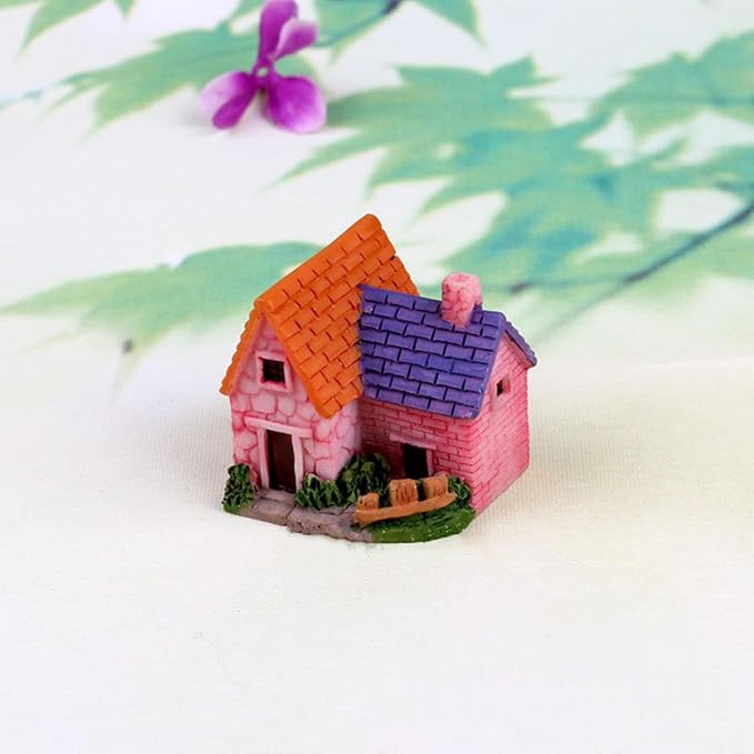 Avtytsda Resin Miniature House 4PCS Miniature House Fairy Gardening Micro Landscape Village Stone House Bonsai Terrarium Crafts Ornaments Accessories Home Decoration (C)