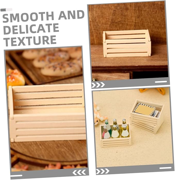 Lurrose 5Pcs Miniature Wooden Crates for Dollhouse Furniture Realistic Storage for Crafting and Decoration Mini Crates for Kitchen and Supermarket Scenes