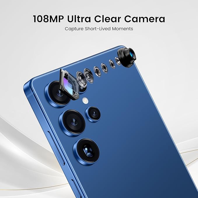 Bnjbmj I25 Ultra Flagship Killer Smartphone - Snapdragon 8 Gen 3, 16GB+512GB, Massive 6.99" FHD+ Display, 108MP+68MP Pro Cam, 7000mAh 2-Day Battery, Android 14, Includes Stylus Pen (Blue)