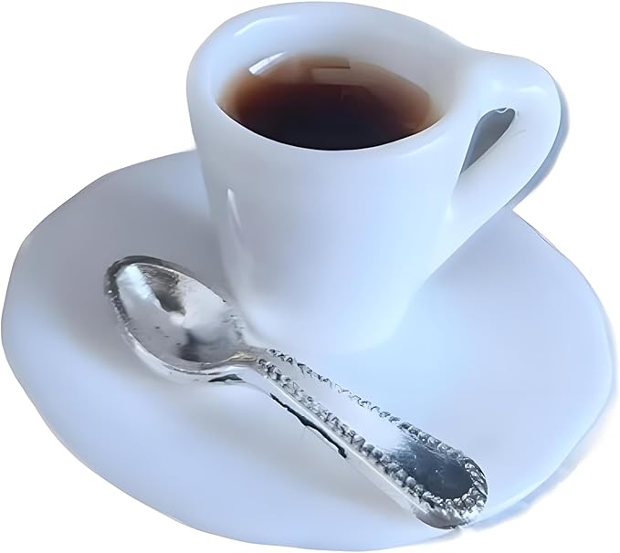 1:12 Scale Miniature Coffee Cup with Spoon – Dollhouse Scene Accessory for DIY Summer Table Setting, Desktop Display, Realistic Resin Mug Prop for Relaxation-Themed Mini Décor