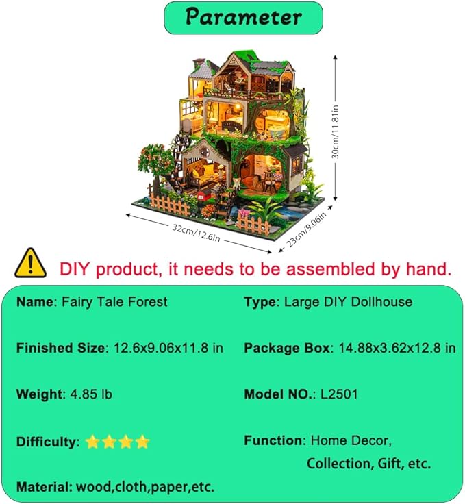 Yuzhen DIY Miniature Dollhouse with Furniture and LED Lights, Wooden Dollhouse Includes Dustcover and Music Movement, Delicate Home Decor