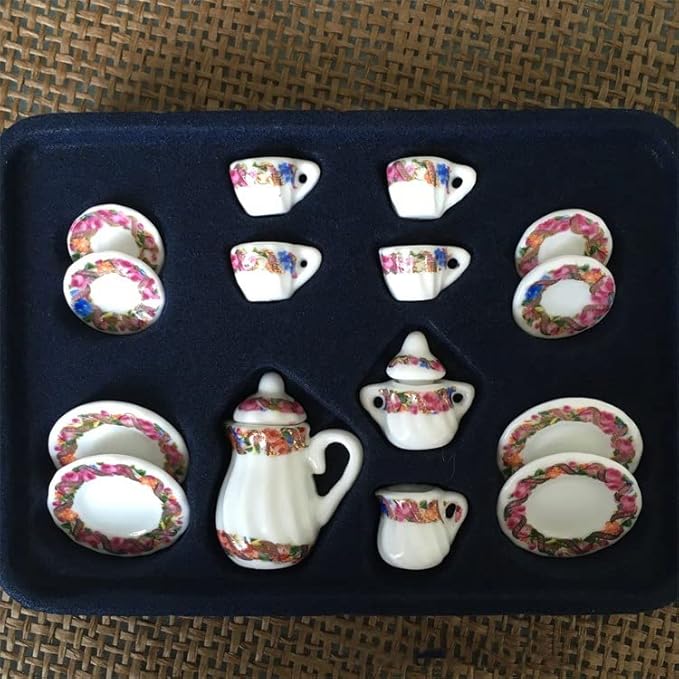 Dollhouse Decoration Accessories, 1:12 Dollhouse Miniature 15 Pcs Porcelain Tea Sets Mini Food Toy Model (I)