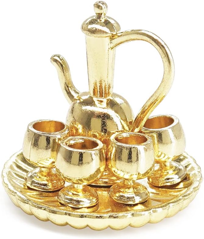 Odoria 1/12 Miniature Tea Set Dollhouse Decoration Accessories, Gold