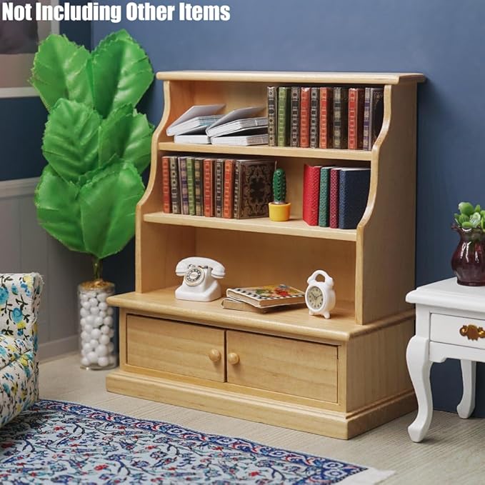 Odoria Dollhouse Bookcase Shelf Miniature: 1/12 Scale Bookshelf Storage for Living Room Antique Retro - Mini Library Wall Display Cabinet - Tiny Wood Furniture Vintage