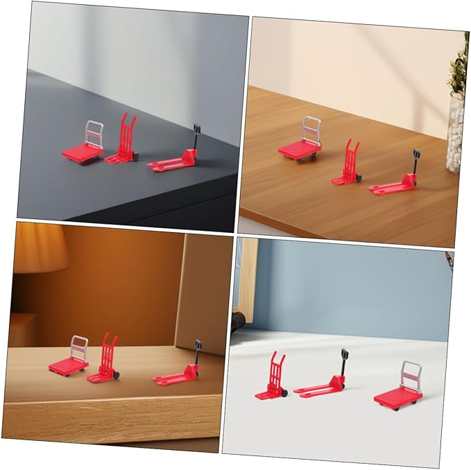 VICASKY 3sets Miniature Construction Tool Models Platform Trolley and Forklift Cart for Boys and Girls Learning Play Realistic Miniature Moving Props for Interactive Fun