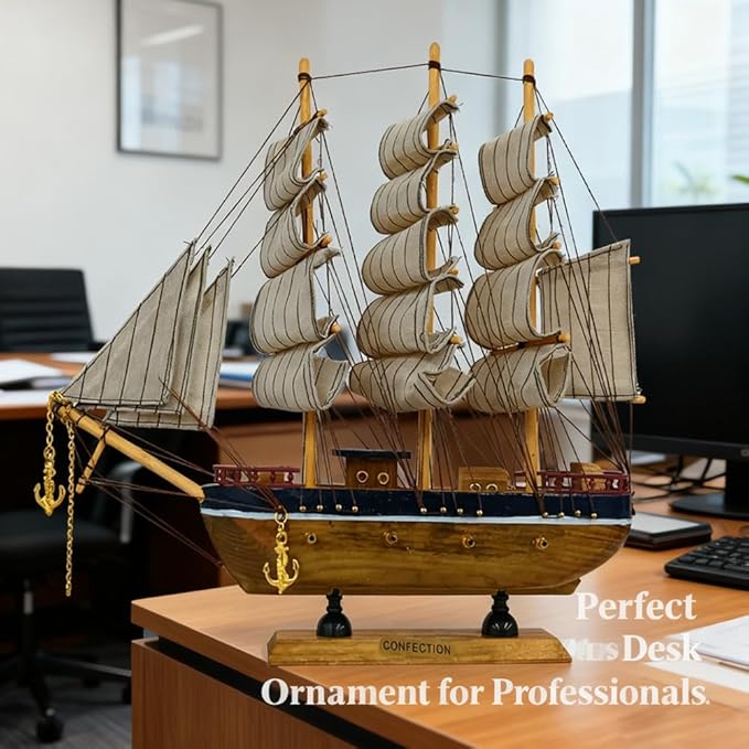 Model shipHandmade Crafts Sailing Ocean Theme Smooth Sailing Model Mediterranean Sailing Wooden Sailing Boat Suitable for Home Office Desktopssailboat Model(Brown) Ship