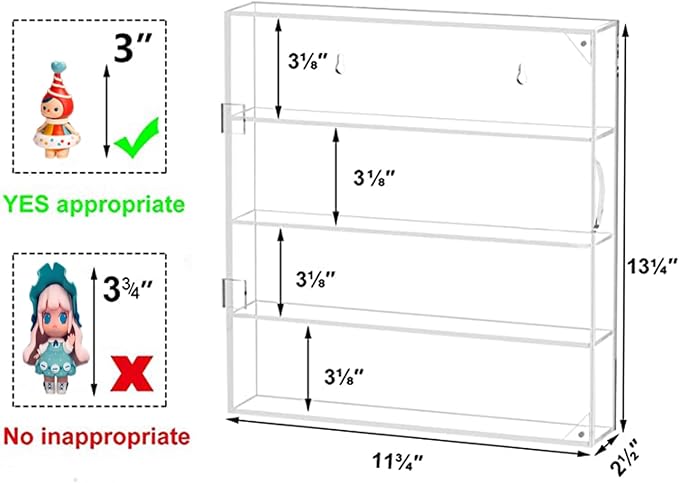 Acrylic Display Case Clear Showcase Cabinet with Door Wall Mounted Collection Shelf Dustproof Box Organizer for Mini Toys , Collections, Stone, Amiibo.Suit for Figures Within 3 inch Height