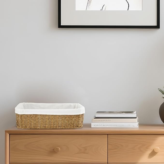 YRMT Rattan Toilet Tank Basket Toilet Paper Storage Baskets for Bathroom Handwoven Toiletry Countertop Organizer Water-Resistant Home Decor 14" x 6" x 4" (Rattan)