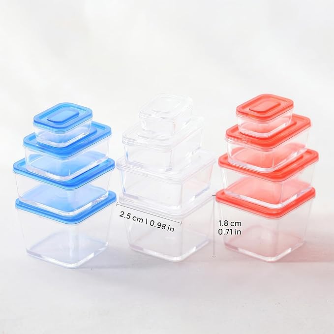 Cute Mini Storage Containers (4 Pack), Realistic Miniature Boxes with Lids for Dollhouse Décor, Crafting, and Miniatures (Blue)