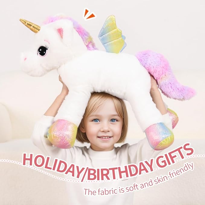 24 Inch Big Unicorn Stuffed Animal Plush Toy Pillow, Cute Soft Giant Unicorn with Rainbow Wings Large Doll, Gift for Children Girls Boys Kids Valentine Birthday Christmas