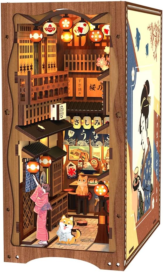CUTEBEE Book Nook Kit - DIY Miniature House Japanese Sakura Dollhouse Kit for Adults, Booknook Tiny House Bookshelf Decor 3D Wooden Puzzle, Gifts for Family, Friends (Under The Sakura Tree)