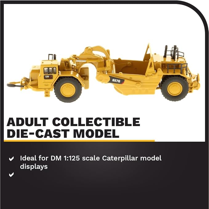 Diecast Masters 1:125 Caterpillar 657G Wheel Tractor Scraper, Elite Series Cat Truck | Scale Model Collectible Construction Trucks Truck, 85542