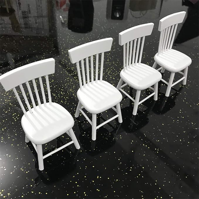 Dollhouse Decoration Accessories, 1:12 Dollhouse Miniature Furniture Wooden White Dining Table Chair Model Set