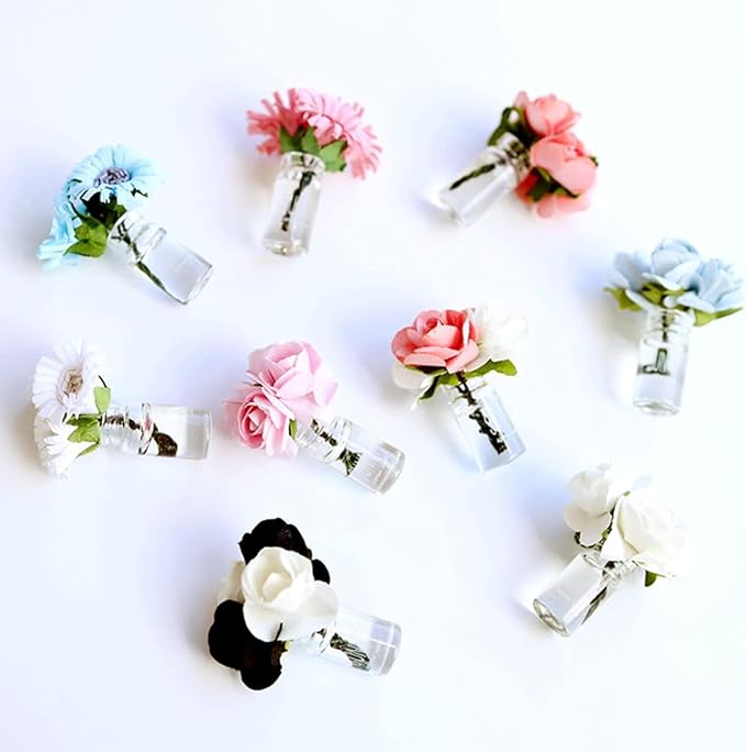 Miniature Glass Vase Set, Dollhouse Accessories, 1:12 and 1:8 Scale, Colorful Flower Bottle Decoration (Black)