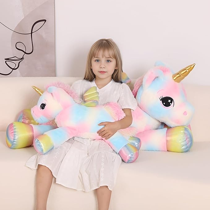 24 Inch Color Big Unicorn Stuffed Animal Plush Toy Pillow, Cute Soft Giant Unicorn with Rainbow Wings Large Doll, Gift for Children Girl Boy Kids Birthday Valentine Christmas