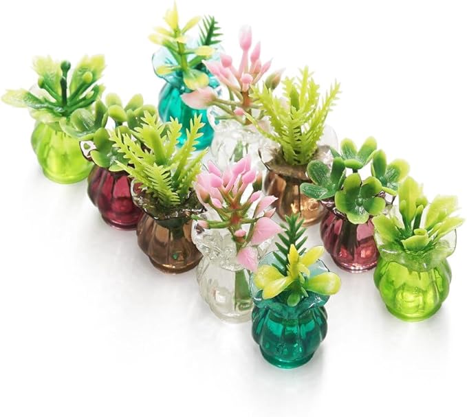 Odoria 1/12 Miniature Flower in Vase Dollhouse Decoration Accessories, 10Pcs
