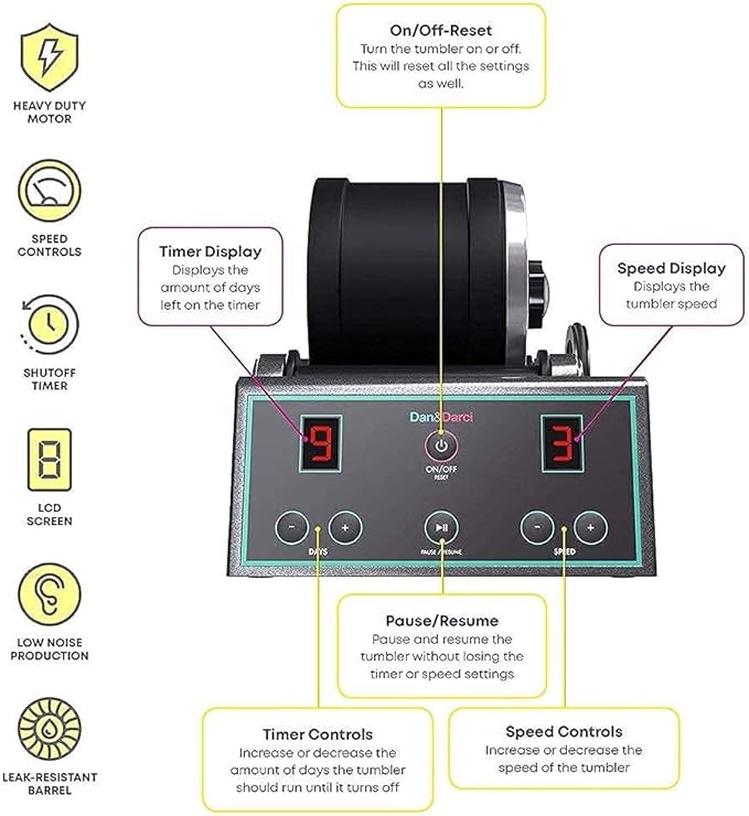 Dan&Darci Advanced Professional Rock Tumbler Kit - with Digital 9-Day Polishing Timer & 3 Speed Settings - Turn Rough Rocks into Beautiful Gems : Great Science & STEM Geology Toy for Kids All Ages