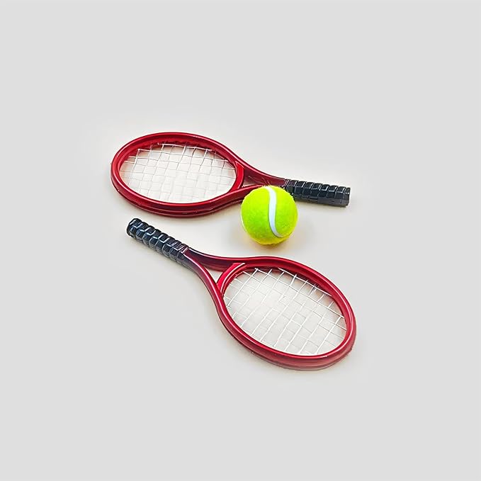 Miniature Tennis Racket Set: 1/12 Scale Sport Miniatures for Dollhouse Decor & Wall Art (Adult Collectibles)