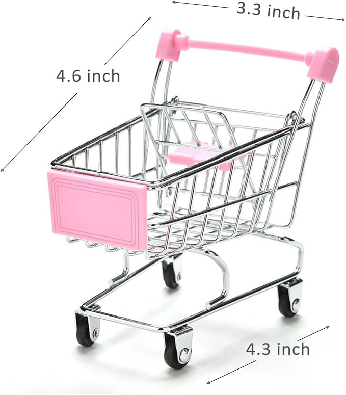 Mini Shopping Cart，Supermarket Handcart Mini Shopping Cart Mini Supermarket Storage Toy Decorative Ornaments for Storage Toys (Toy Shopping cart Pink)
