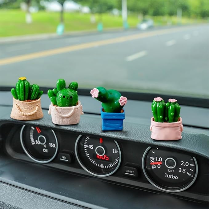 6 Pcs Mini Resin Cactus Figurines – Cute 3D Miniature Cacti in Personalized Flower Pots for Dollhouse, Fairy Garden, Bonsai Display, Car, Home, Office, Desktop Decoration, Collectible Ornaments