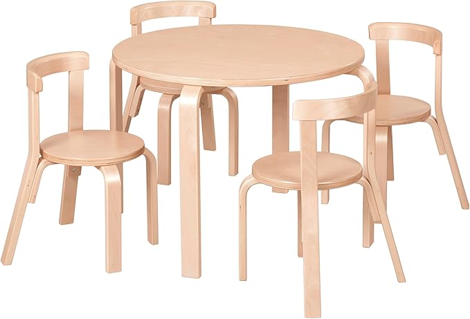 Bentwood Kids Table and Chairs Set, Kids Furniture, Natural, 5-Piece