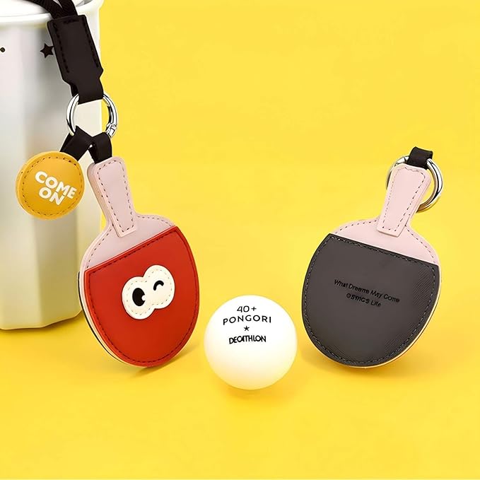 MemeChic Mini Table Tennis Paddle Keychain ，Cute PU Leather Ping Pong Racket Bag Charm & Car Keychain Holder, Unique Gift for Men & Women
