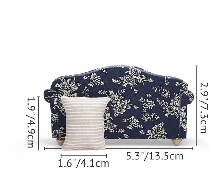 Odoria 1/12 Miniature Couch Sofa Dollhouse Furniture Accessories, Dark Blue