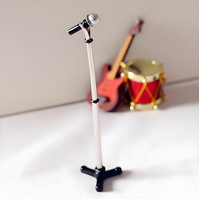 1/12 Scale Dollhouse Miniature Metal Microphone Stand, Adjustable Studio Recording Equipment for Music Room, Realistic Miniature Decor Accessories, Doll House Accessories and Furniture