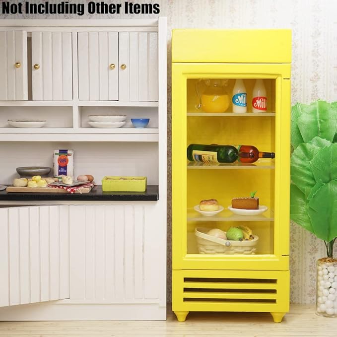 Odoria 1/12 Miniature Refrigerator Fridge Dollhouse Kitchen Furniture Accessories, Yellow