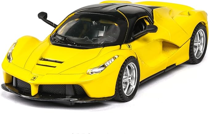 Alloy Collectible Yellow Race LaFer Pull Back Vehicles Diecast Cars Model with Lights and Sound