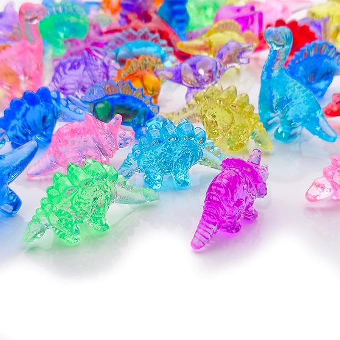 HappyFiller 55 Pcs Multi Color Mini Acrylic Dinosaur Figures,Tiny Resin Sensory Bin Filler, Beach Theme Party Favors Cake Decoration,Vase Fillers