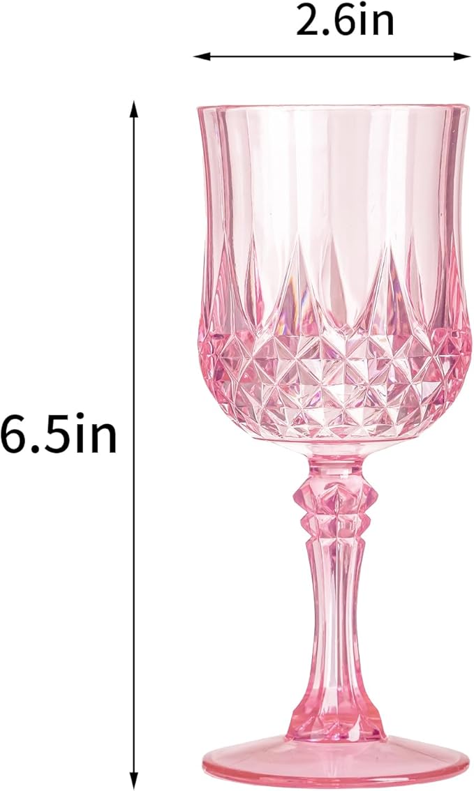 XKXKKE 24 Pcs Pink Plastic Wine Glasses, Plastic Water Goblets for Parties, Stemmed Drinking Glasses for Wedding Reception, Grand Event Party Bar Supplies Reusable Drinking Cups