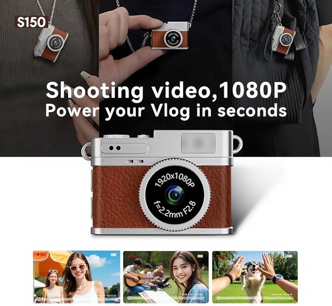 Retro Mini Digital Video Keychain Camera Small bodycam 1080P HD Video Go Cam 0.96" IPS Screen 4 Colors Type-C Pro17g 8GB Pocket Video Recorder for Travel Recording Gifts for Girls Stocking Stuffers