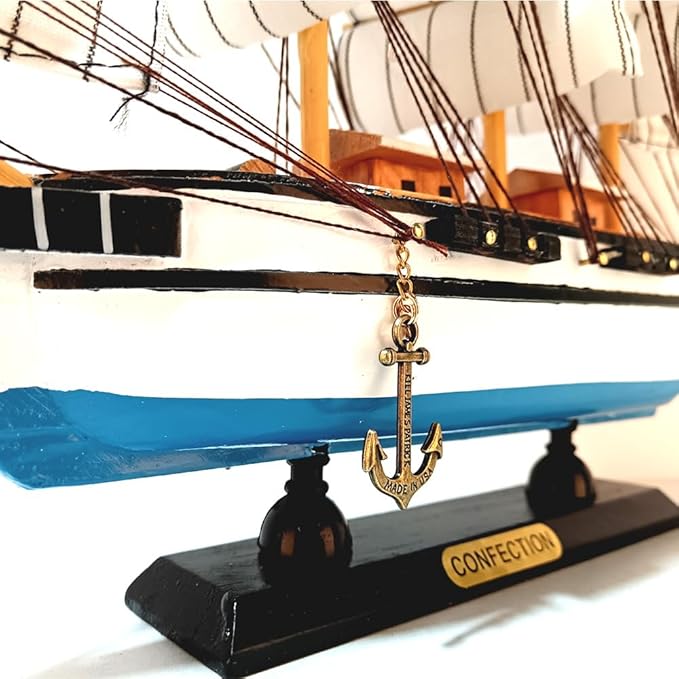 Handmade Crafts Sailing Ocean Theme Smooth Sailing Model Mediterranean Sailing Wooden Sailing Boat Suitable for Home Office Desktops (White)