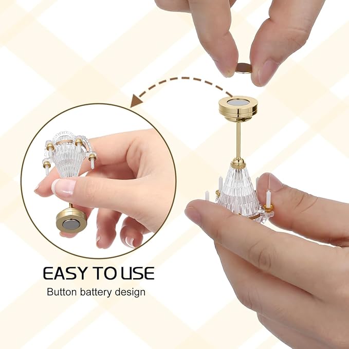 NUOBESTY Dollhouse Ceiling Lamp, 1:12 Scale Dollhouse Hanging Lights Led Miniature Doll House Light Battery Operated Miniature Chandelier for DIY Doll House Furniture Accessories