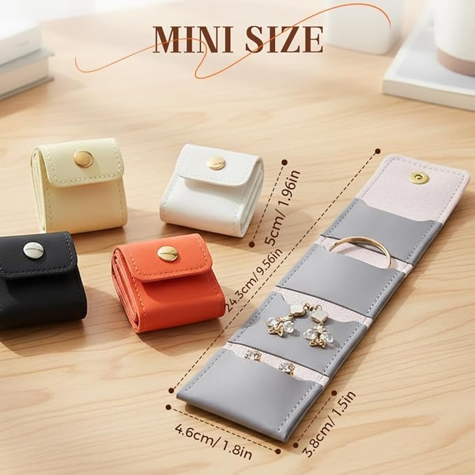Leather Mini Travel Jewelry Bag, Portable Foldable Mini Travel Jewelry Roll Bag with Buckle, Small Jewelry Box for Travel Essentials, Earrings, Rings, Necklaces (3, Black)