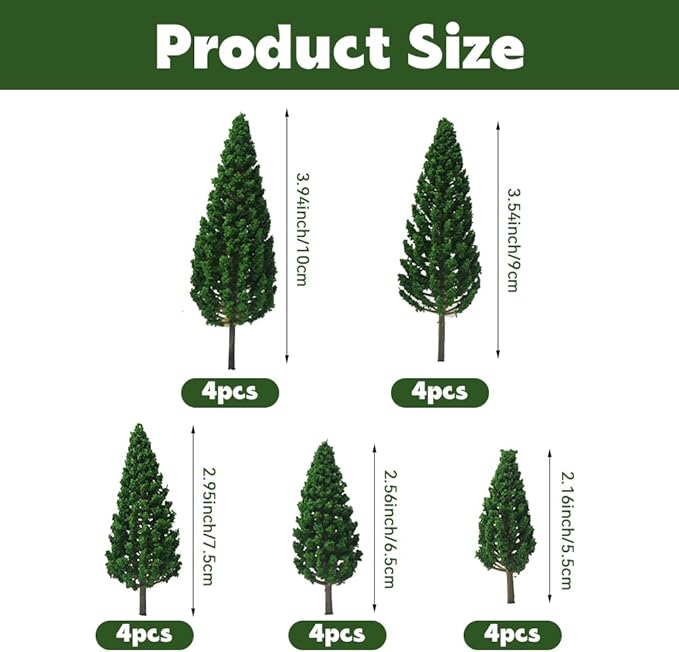 LUEYAO Mini Model Miniature Trees Mixed Train Scenery Architecture Trees Fake Trees for DIY Crafts Building Model Scenery Landscape Dark Green 2.1-3.9 inch 20 PCS