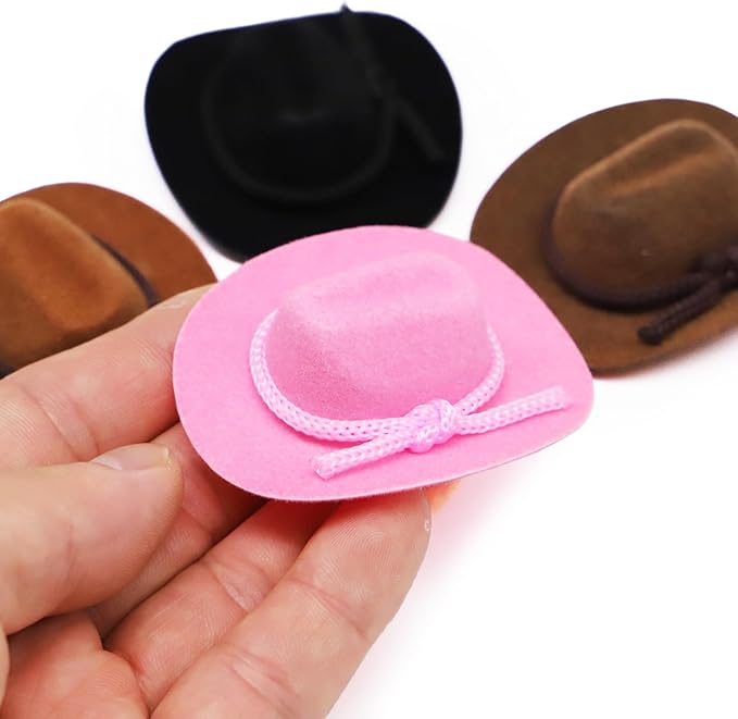 Dollhouse Cowboy Hat, Miniature Cowboy Hat, 1:12 Scale Miniature Soft Cowboy, Mini Hat, American Old West Hat, for Dollhouse Craft Supplies (2PCS) (Pink)