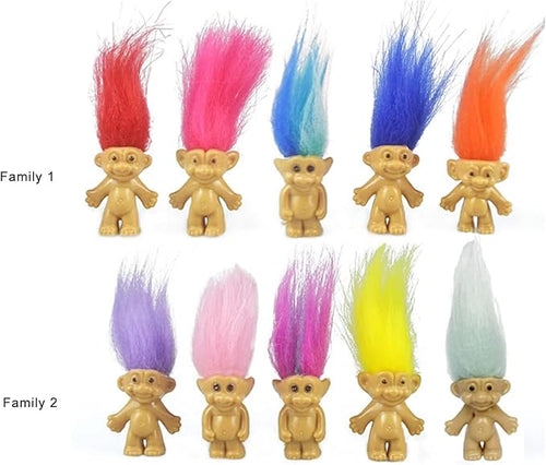 16pcs Mini Troll Dolls, PVC Vintage Troll Doll Mini Action Figures 1.2" Cake Toppers Chromatic Adorable Cute Little Guys Collection, School Project, Arts Crafts, Party Favors