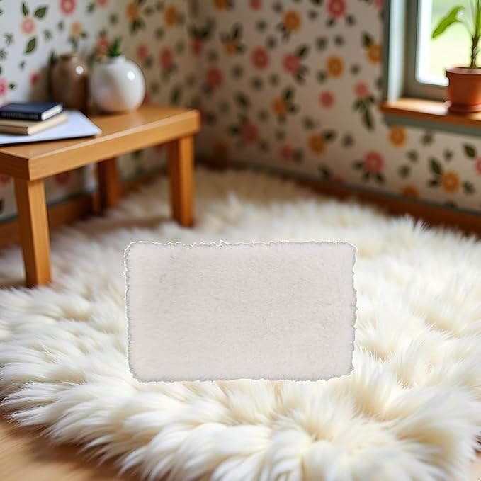 Miniature Square White Rug, Soft Carpet Decor for 1/12 Scale Dollhouses, Lightweight and Decorative Accessory for Doll House Interiors